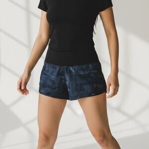 Lululemon Run Times Short 4" Womens Sz 4 Blue Black Drawstring Stretch Workout